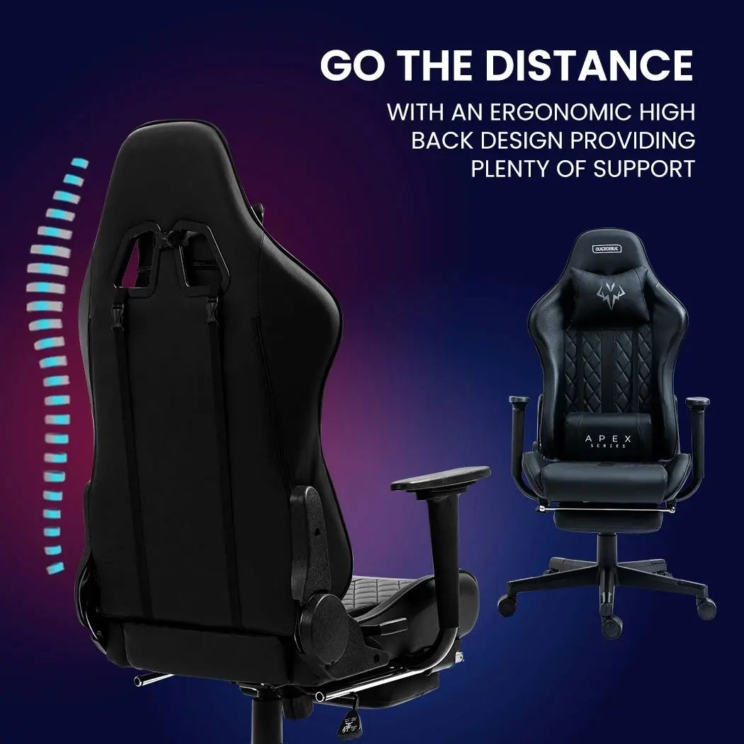 Overdrive Apex Series Reclining Gaming Ergonomic Office Chair with Footrest, Black