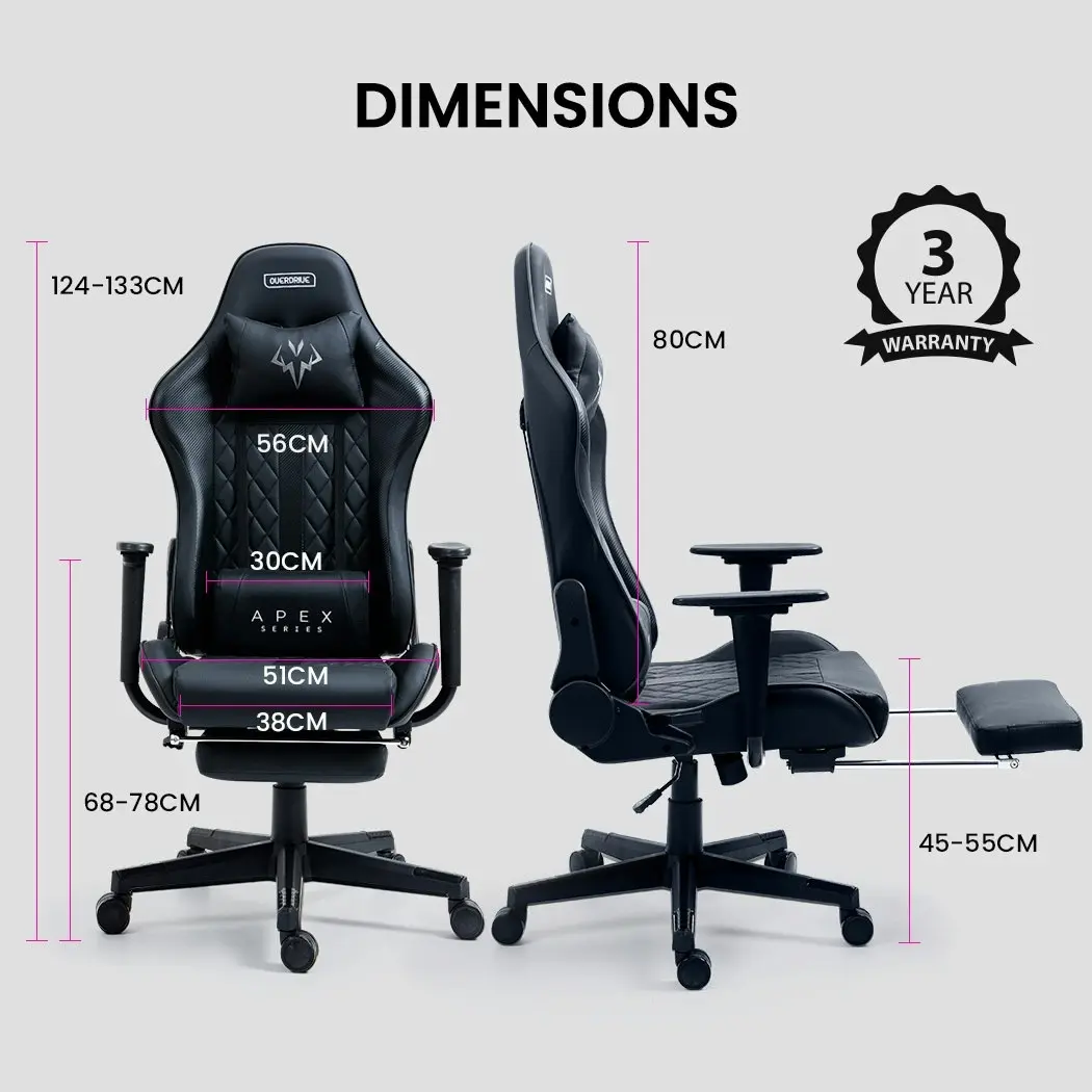 Overdrive Apex Series Reclining Gaming Ergonomic Office Chair with Footrest, Black