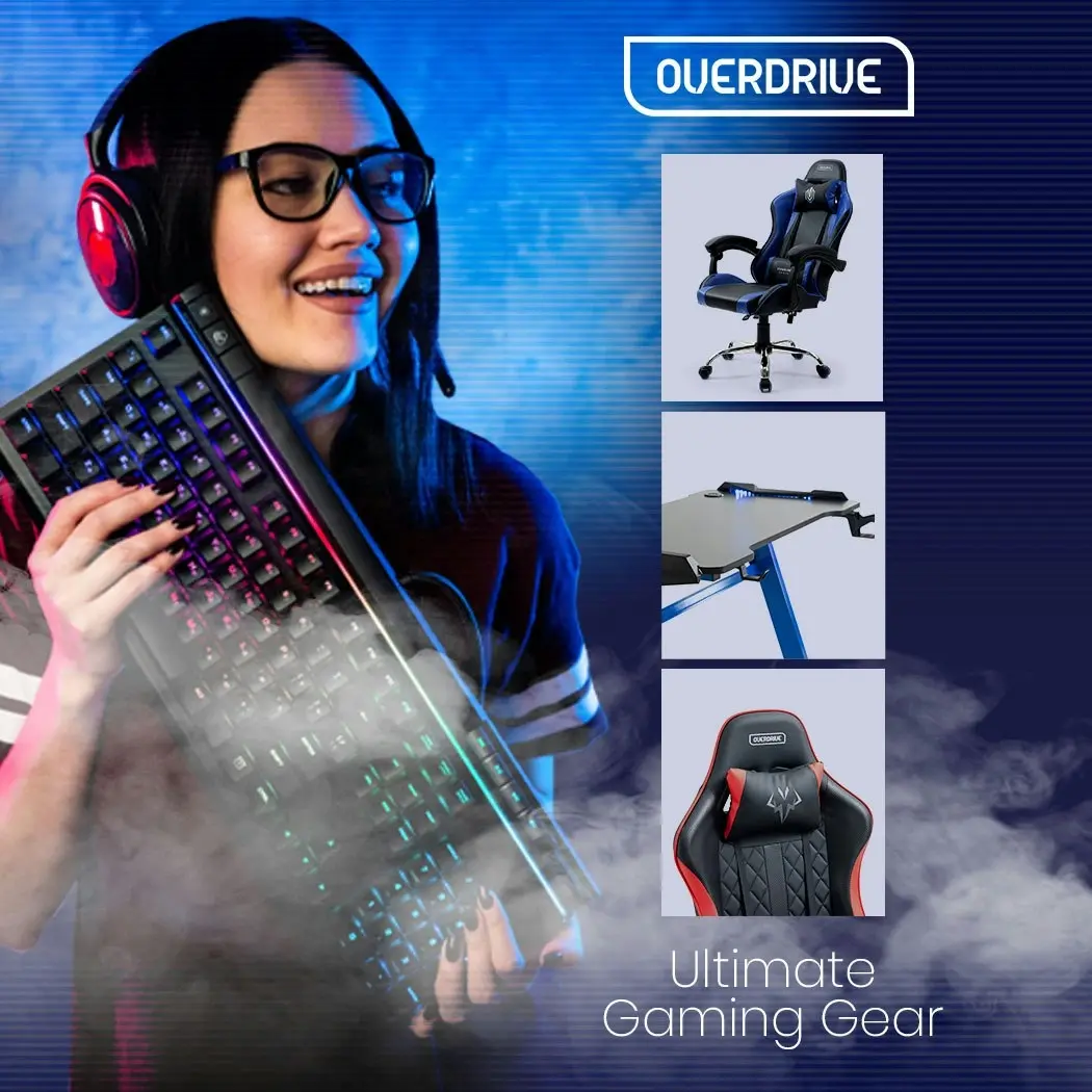 Overdrive Conquest Series Reclining Gaming Ergonomic Office Chair with Lumbar and Neck Pillows, Black