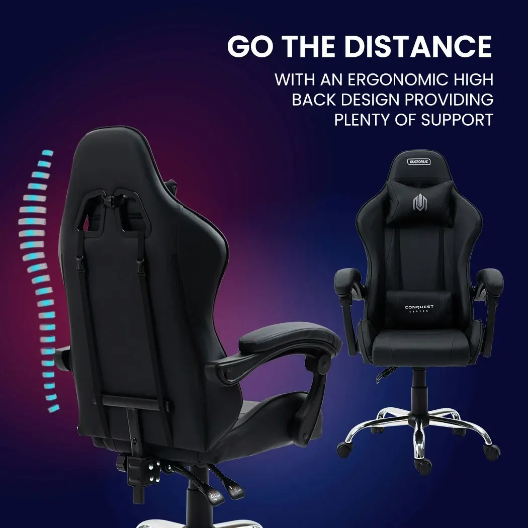 Overdrive Conquest Series Reclining Gaming Ergonomic Office Chair with Lumbar and Neck Pillows, Black