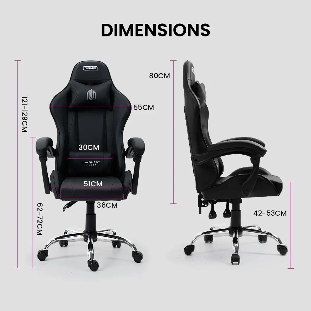 Overdrive Conquest Series Reclining Gaming Ergonomic Office Chair with Lumbar and Neck Pillows, Black