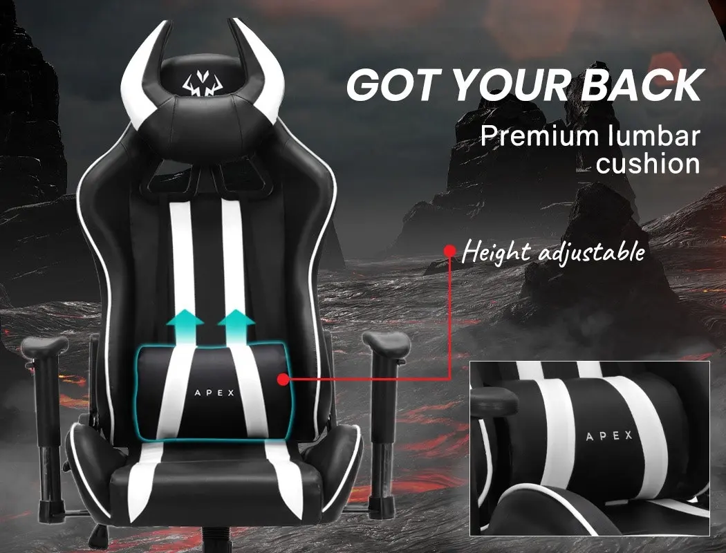 Overdrive Diablo Reclining Gaming Chair Black & White Seat Computer Office Neck Lumbar Horns