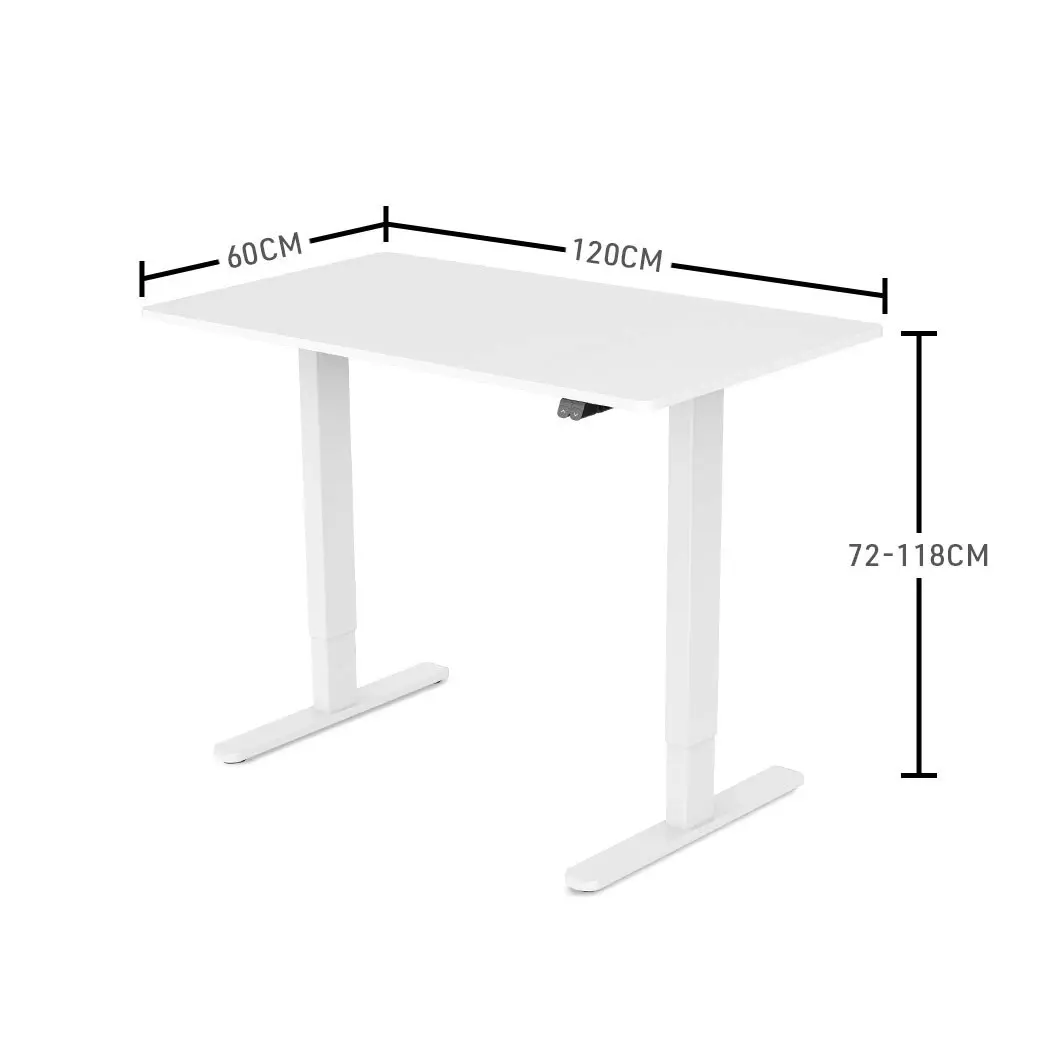 Fortia Sit To Stand Up Standing Desk, 120x60cm, 72-118cm Electric Height Adjustable, 70kg Rated, White/White Frame