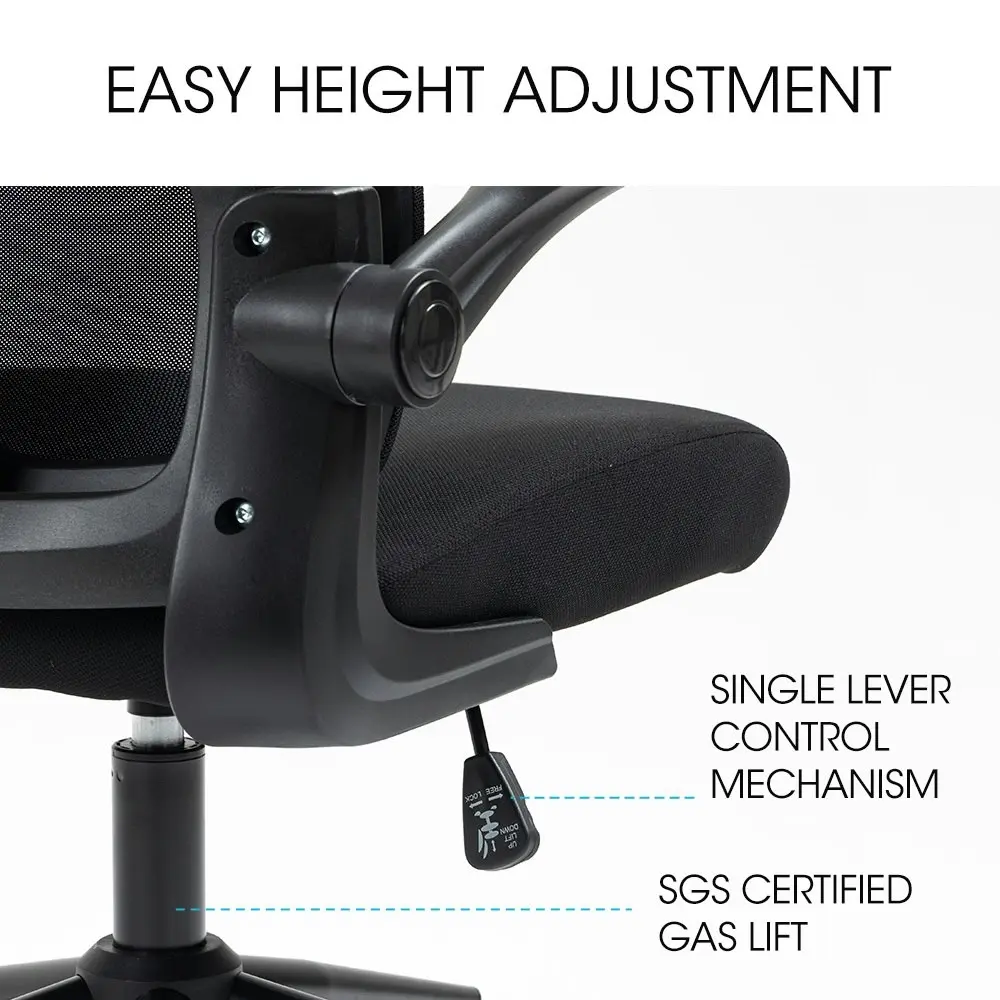 Fortia Ergonomic Office Desk Chair, Lumbar Support, Mesh Fabric, Adjustable Headrest, Retractable Armrests, Black