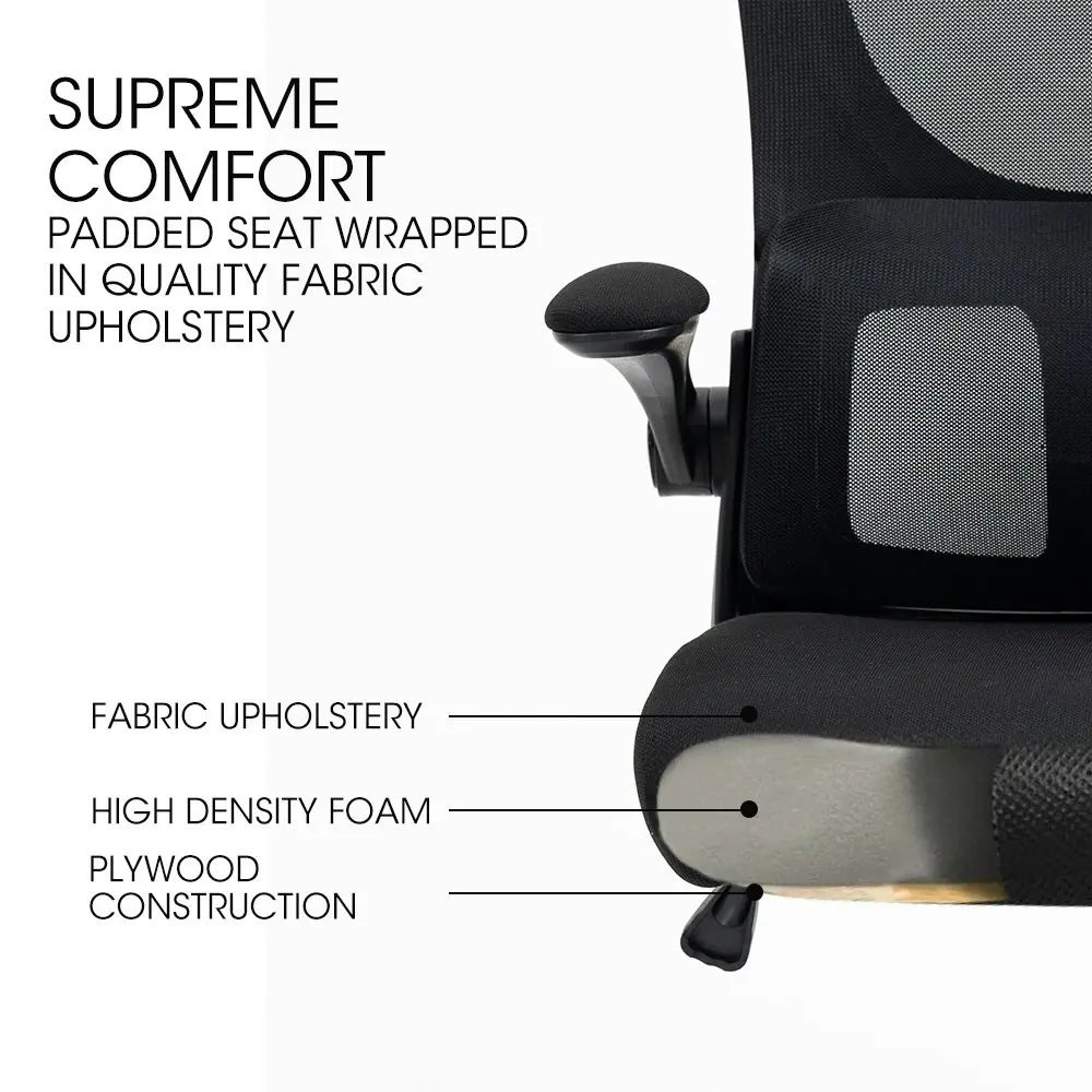 Fortia Ergonomic Office Desk Chair, Lumbar Support, Mesh Fabric, Adjustable Headrest, Retractable Armrests, Black