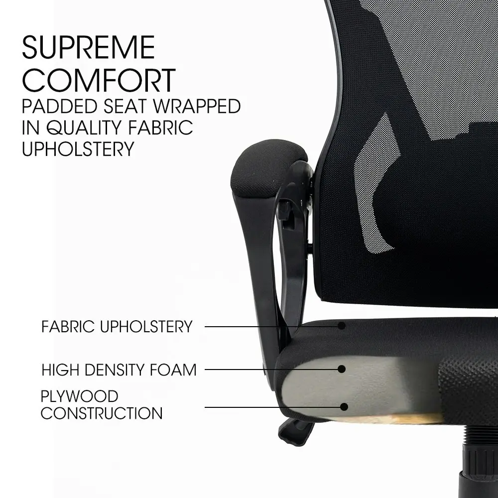 Fortia Ergonomic Office Desk Chair, Height Adjustable Lumbar Support, Mesh Fabric, Headrest, Black