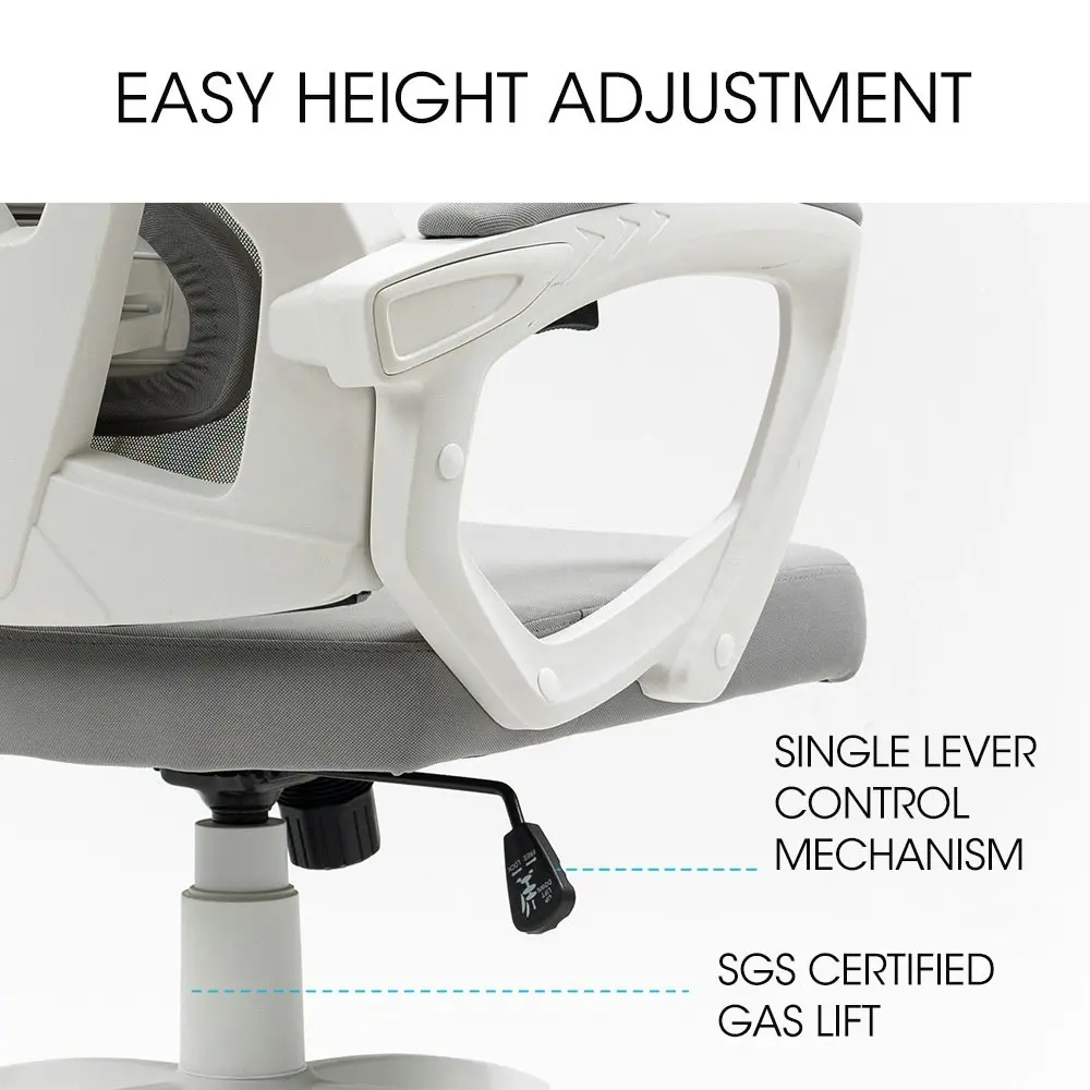 Fortia Ergonomic Office Desk Chair, Height Adjustable Lumbar Support, Mesh Fabric, Headrest, White/Grey