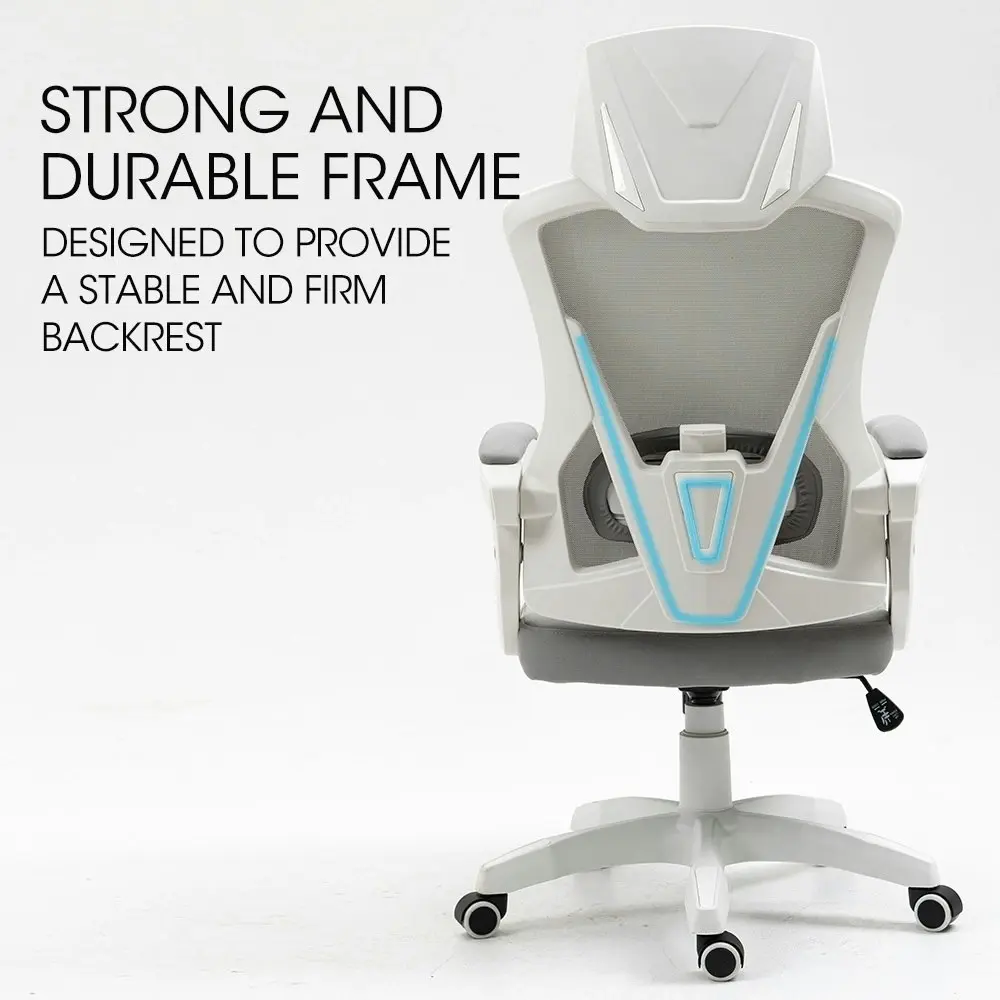 Fortia Ergonomic Office Desk Chair, Height Adjustable Lumbar Support, Mesh Fabric, Headrest, White/Grey