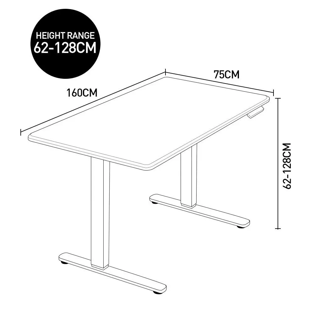 Fortia Sit To Stand Up Standing Desk, 160x75cm, 62-128cm Electric Height Adjustable, Dual Motor, 120kg Load, White/Silver Frame