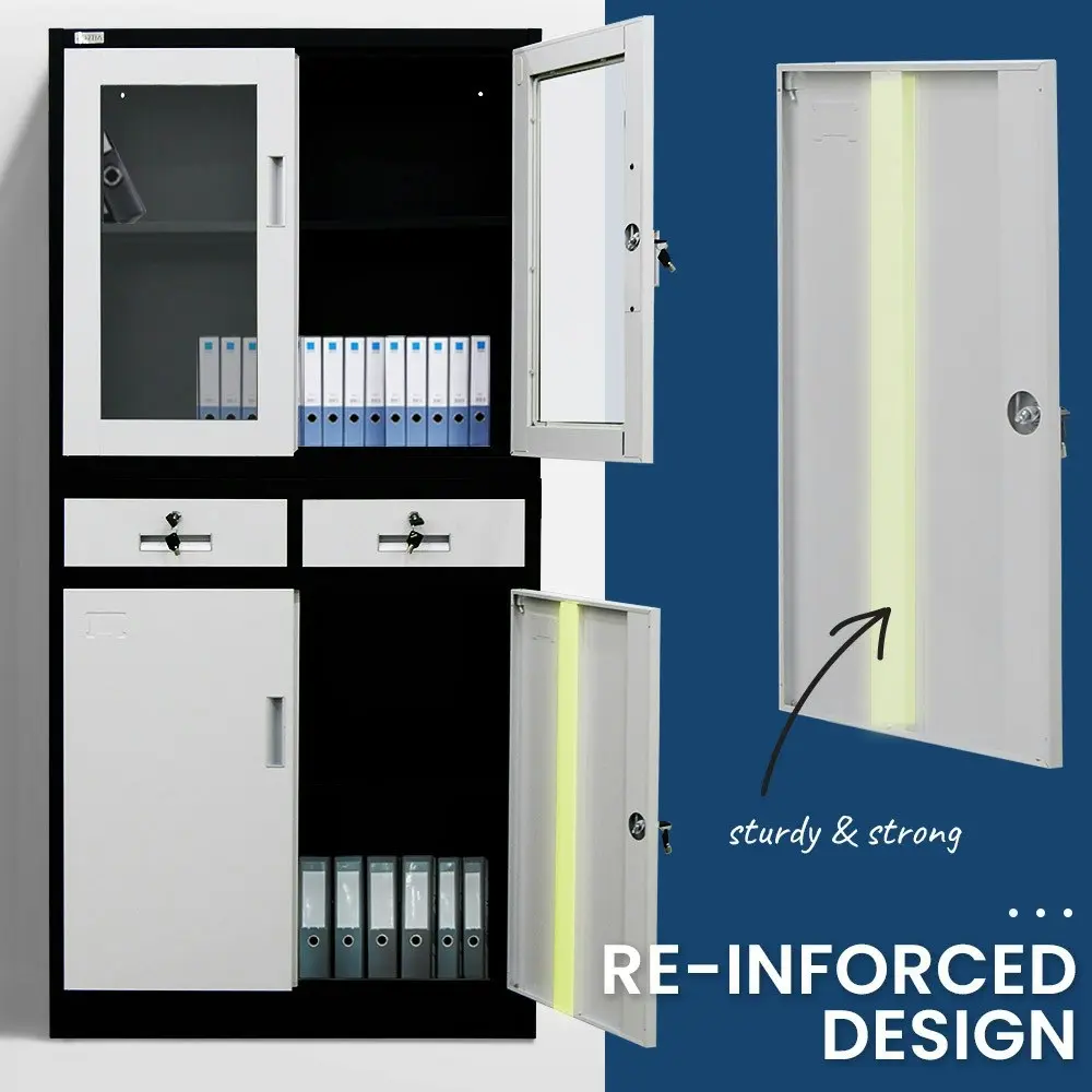 Fortia Stationary Cabinet Office Metal Lockable Storage 4 Door Cupboard Drawers