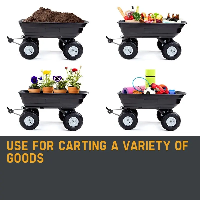 PlantCraft 250kg Poly Pull Dump Cart Garden Hand Trailer Wagon Lawn Wheelbarrow