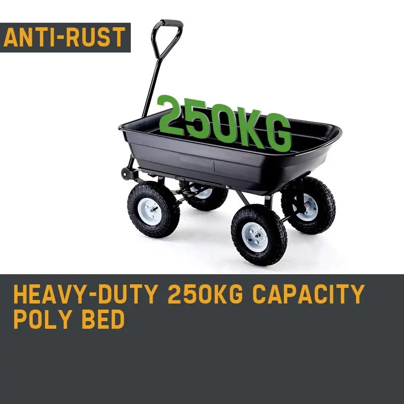 PlantCraft 250kg Poly Pull Dump Cart Garden Hand Trailer Wagon Lawn Wheelbarrow