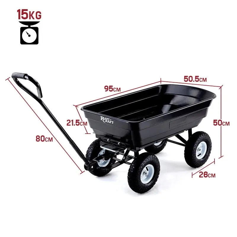 PlantCraft 250kg Poly Pull Dump Cart Garden Hand Trailer Wagon Lawn Wheelbarrow