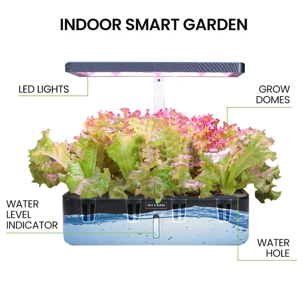 PlantCraft 12 Pod Indoor Hydroponic Growing System, with Water Level Window & Pump, Black