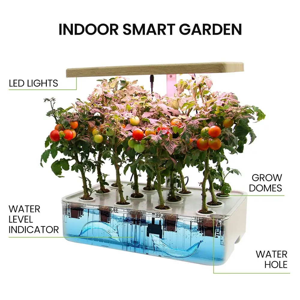 PlantCraft 12 Pod Indoor Hydroponic Growing System, with Water Level Window & Pump, White