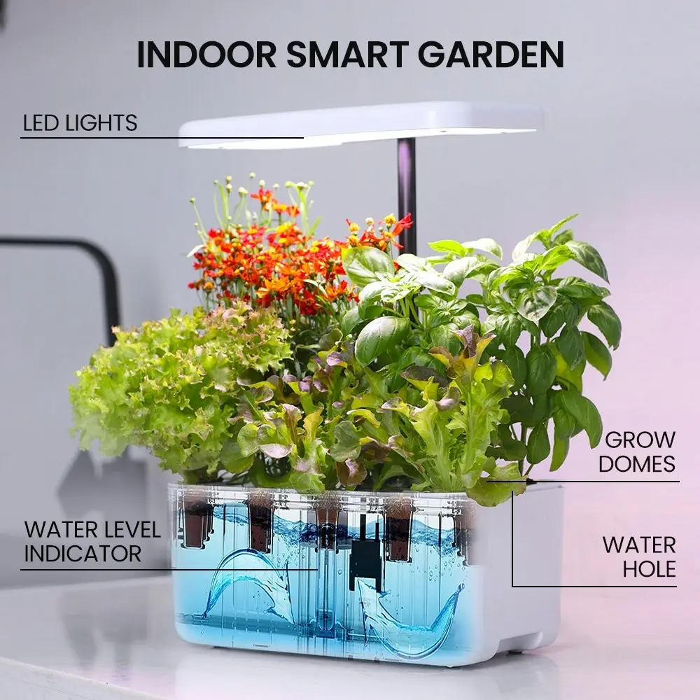 PlantCraft 8 Pod Indoor Hydroponic Growing System, with Water Level Window & Pump, White