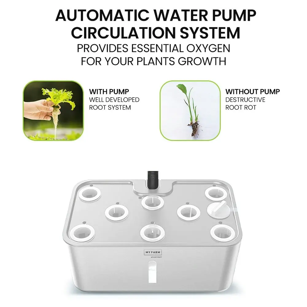 PlantCraft 8 Pod Indoor Hydroponic Growing System, with Water Level Window & Pump, White