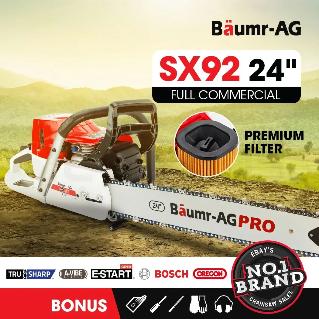 Baumr-AG Petrol Commercial Chainsaw 24 Inch Bar E-Start Chain Saw Top Handle Pruning