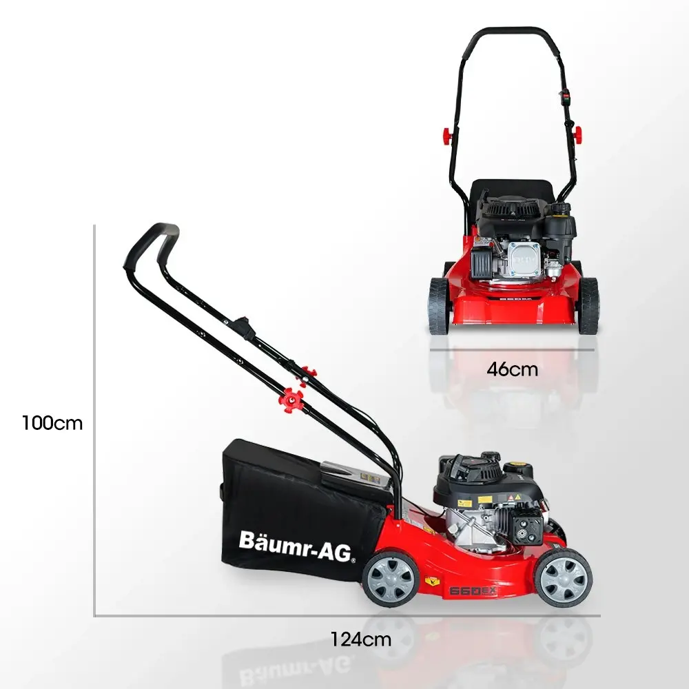 Baumr-AG Lawn Mower 139CC 16 Inch Petrol Powered Hand Push Engine Lawnmower 16 Inch Catch, 4 Stroke