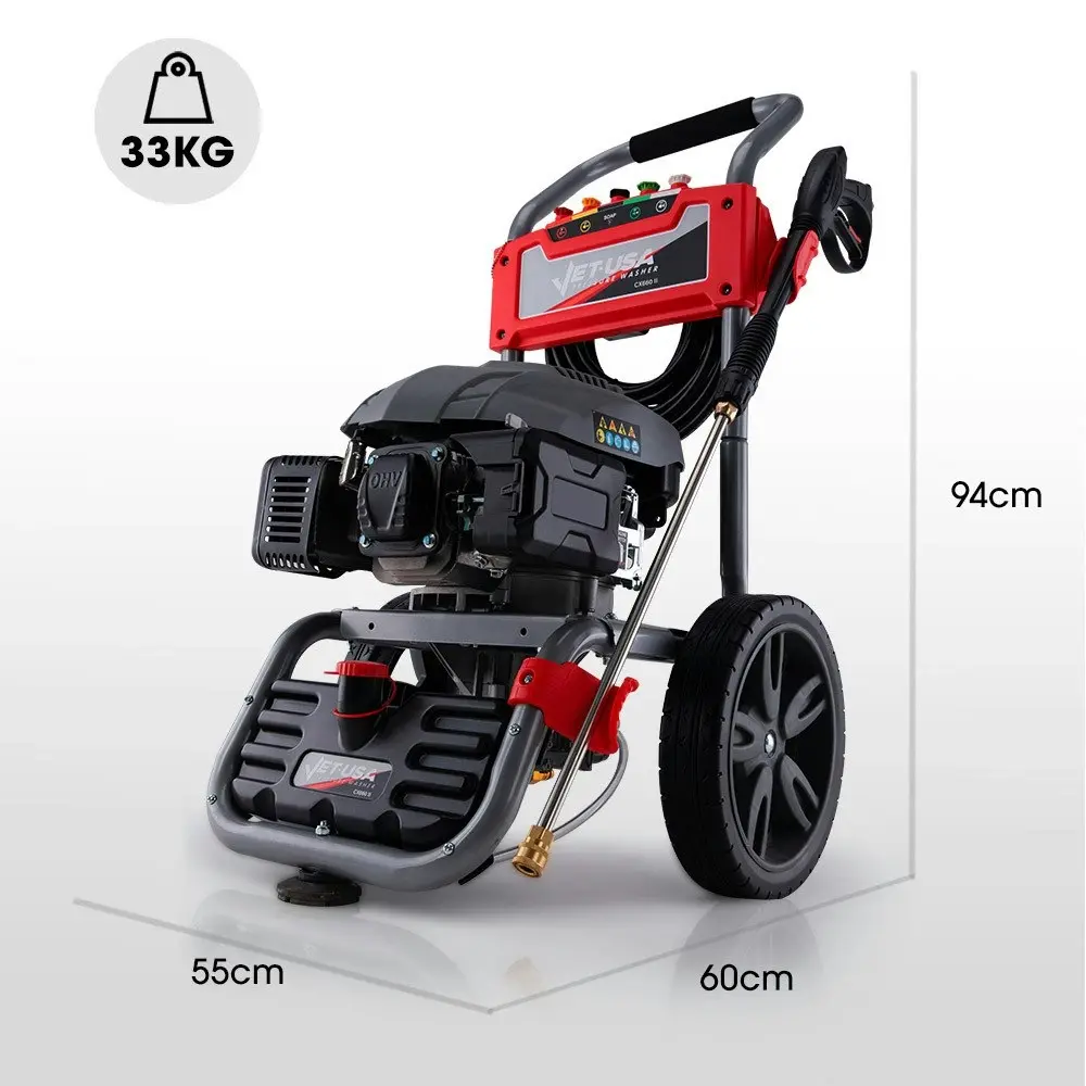 Jet-USA 7HP 4800PSI Petrol High Pressure Washer Cleaner, Water Spray Gunrey, 30m Hose Drain Cleaner