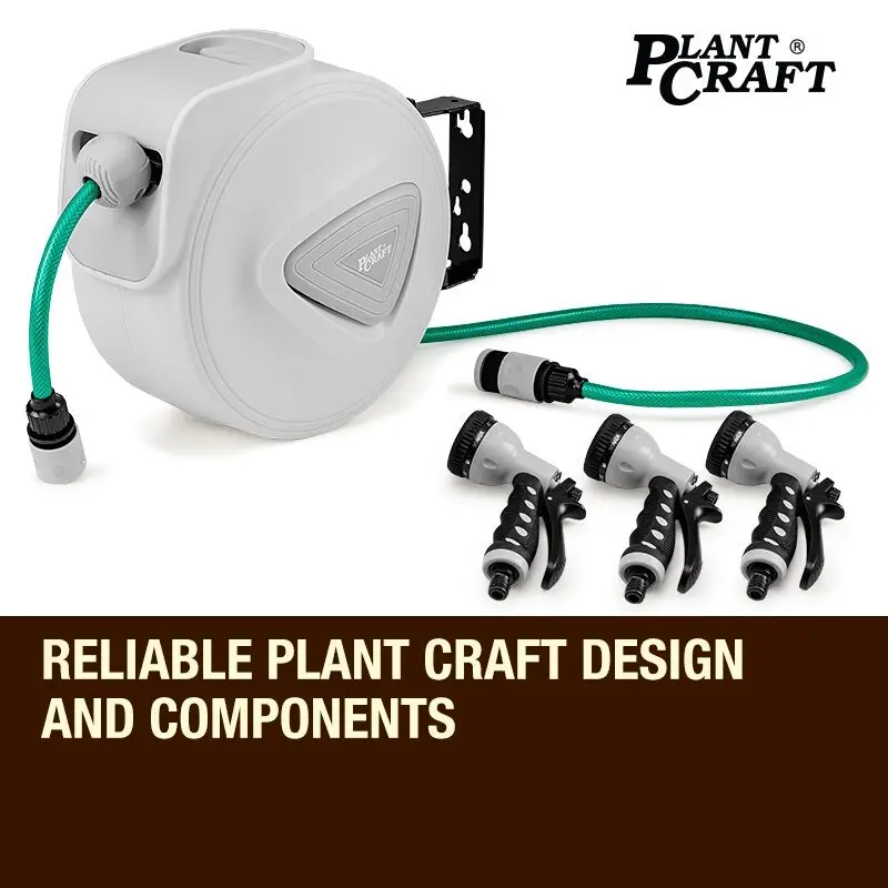 PlantCraft 10M Retractable Garden Water Hose Reel Storage Spray Gun Rewind