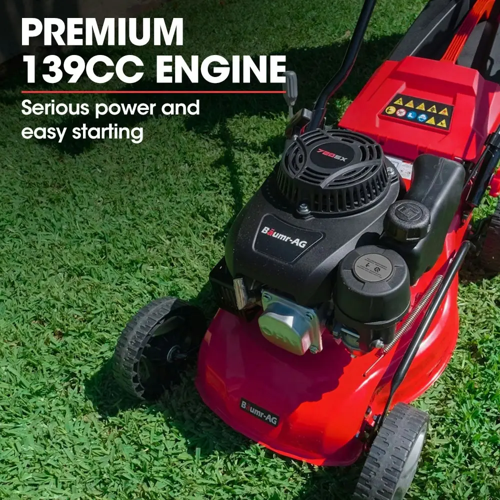 Baumr-AG Petrol Lawn Mower 139CC 17 Inch Push Lawnmower 17 Inch 4-Stroke Engine Catch