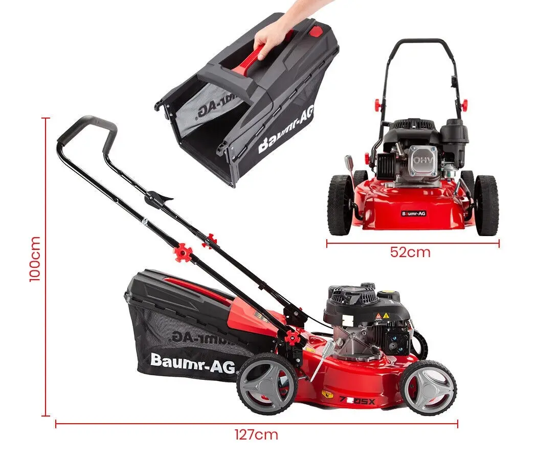 Baumr-AG Petrol Lawn Mower 139CC 17 Inch Push Lawnmower 17 Inch 4-Stroke Engine Catch