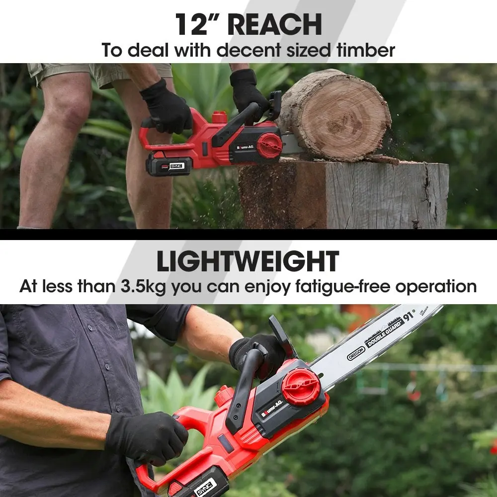 Baumr-AG 20V 12 Inch Electric Cordless Chainsaw 4Ah Lithium Battery Pruner Cutter 12 Inch Oregon Bar Saw