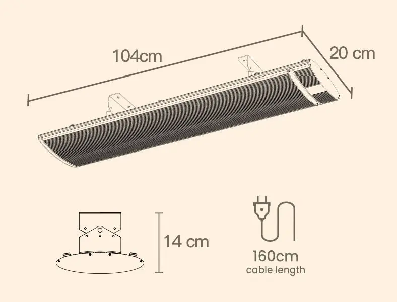 BIO Electric Outdoor Strip Heater Patio Radiant Panel Bar Wall Ceiling 2 X 2000W