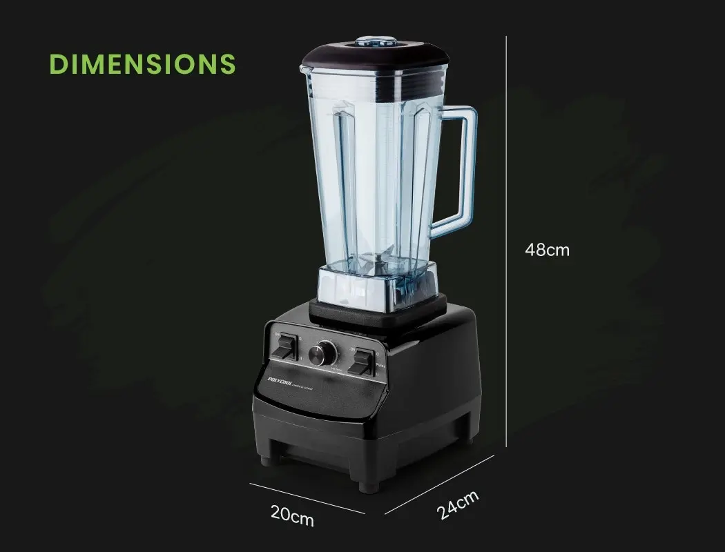 PolyCool 2L Blender Mixer Commercial Food Processor Fruit Juicer Smoothie Ice Crush Maker, Black