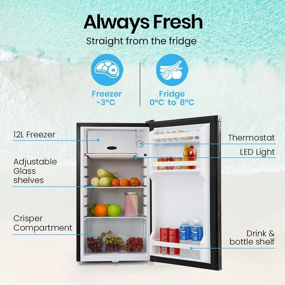 Gecko 95L Portable Upright Fridge Freezer Camping Caravans Bar Fridges 12V/24V/240V Refrigerator