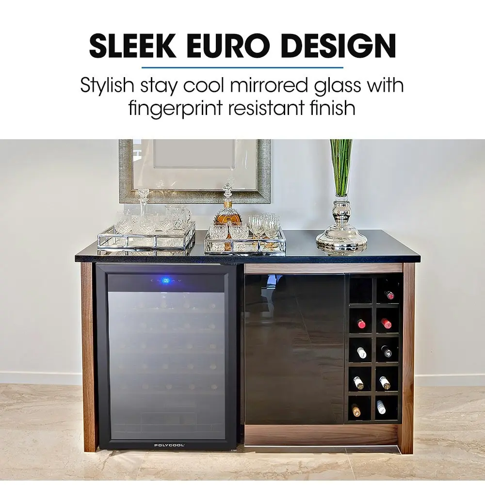 PolyCool 34 Bottle Wine Bar Fridge Glass Door Front Cooler Beer Chiller, Black