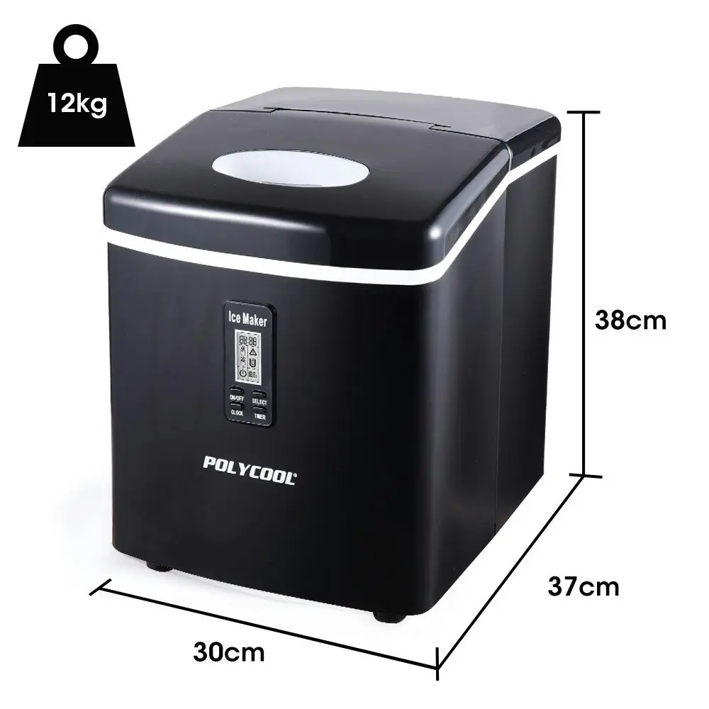 PolyCool 3.2L Portable Ice Cube Maker Machine Automatic with LCD Control Panel, Black