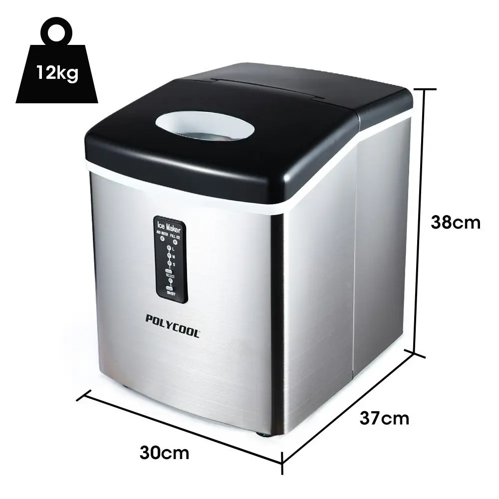 PolyCool 3.2L Portable Ice Cube Maker Machine Automiatic with Control Panel, Silver