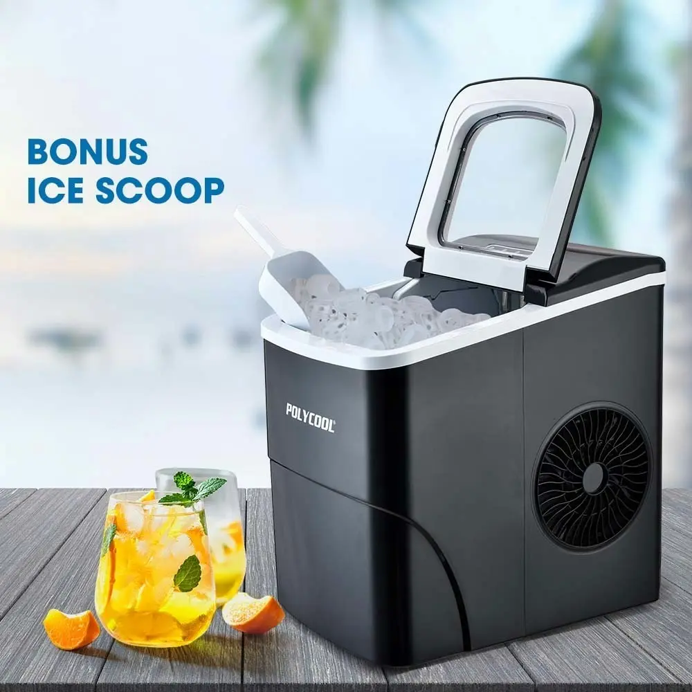 PolyCool 2L Portable Ice Cube Maker Machine Automatic with Control Panel, Black