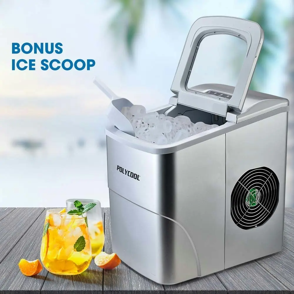 PolyCool 2L Portable Ice Cube Maker Machine Automatic with Control Panel, Silver