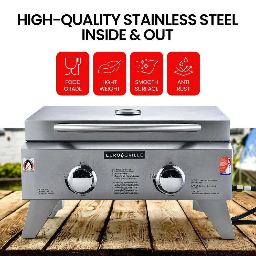 EuroGrille 2-Burner Stainless Steel Portable Gas BBQ Grill