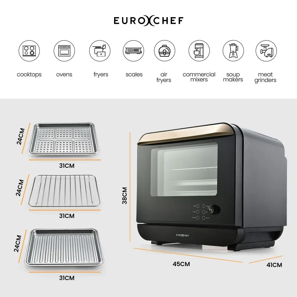 EuroChef 18L 9-in-1 Combi Steam Oven and Air Fryer, Black