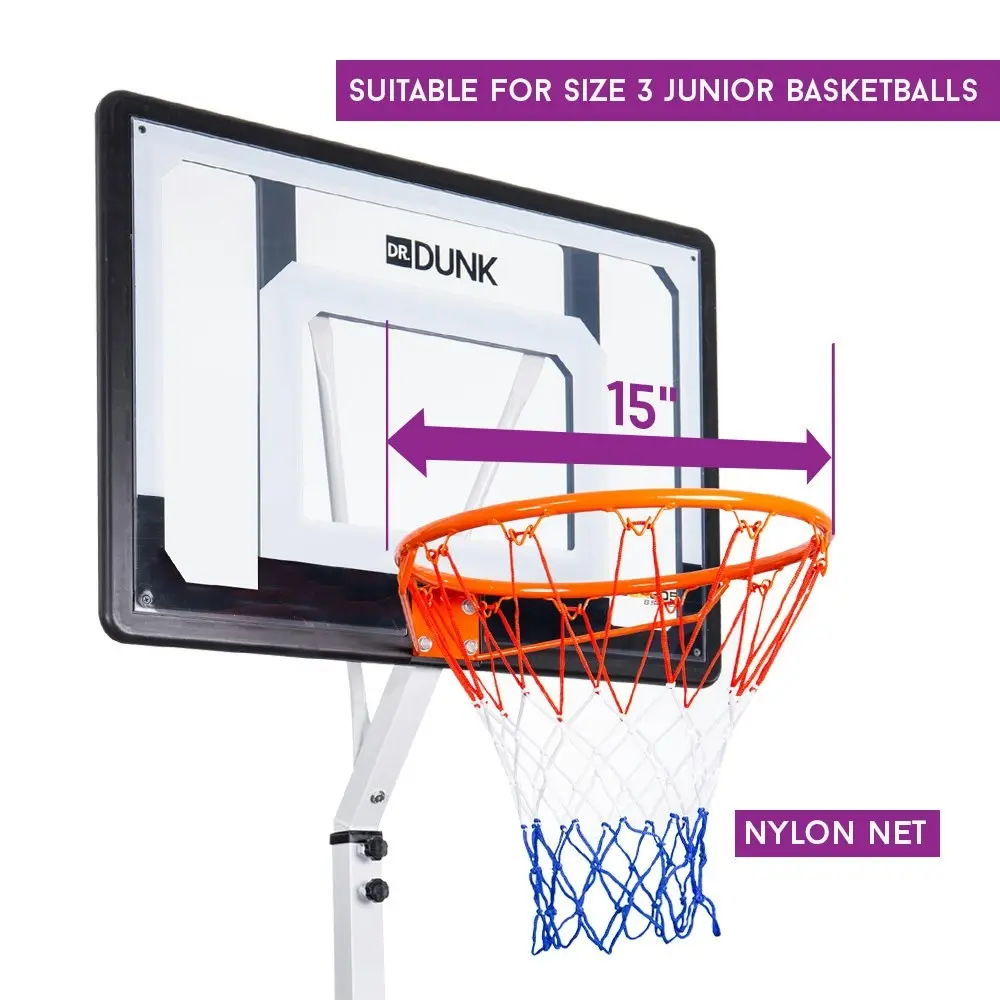 Dr.Dunk 2.6M Portable Basketball Hoop Stand System Height Adjustable Net Ring Slam Backboard Kids