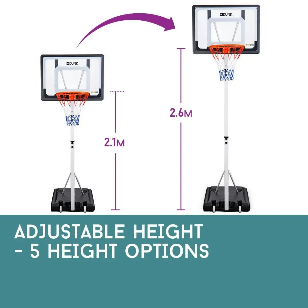 Dr.Dunk 2.6M Portable Basketball Hoop Stand System Height Adjustable Net Ring Slam Backboard Kids