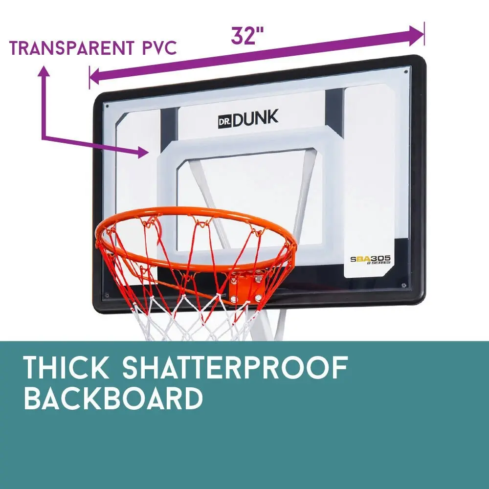 Dr.Dunk 2.6M Portable Basketball Hoop Stand System Height Adjustable Net Ring Slam Backboard Kids