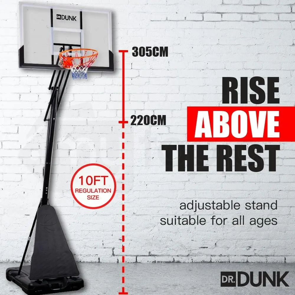 Dr.Dunk 3.05M Portable Basketball Hoop Stand System Height Adjustable Net Ring Rim Slam Backboard