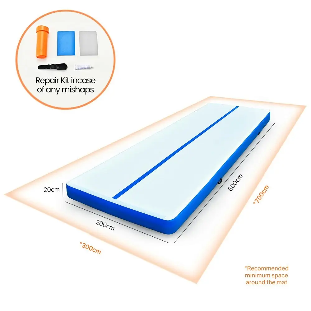 Proflex 600x200x20cm Inflatable Air Track Mat Tumbling Gymnastics, Blue & White (No Pump)