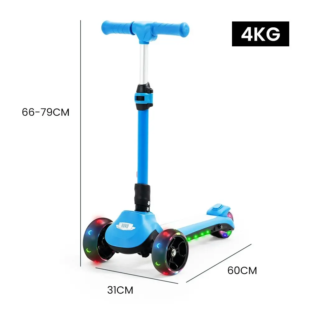 Rovo Kids 3-Wheel Electric Scooter, Ages 3-8, Adjustable Height, Folding, Lithium Battery, Blue