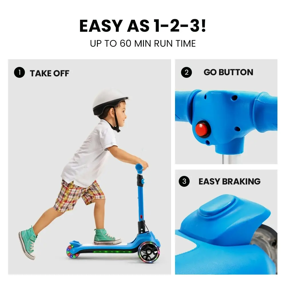 Rovo Kids 3-Wheel Electric Scooter, Ages 3-8, Adjustable Height, Folding, Lithium Battery, Blue