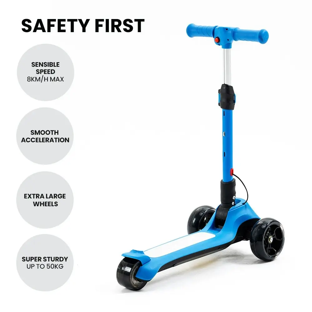 Rovo Kids 3-Wheel Electric Scooter, Ages 3-8, Adjustable Height, Folding, Lithium Battery, Blue