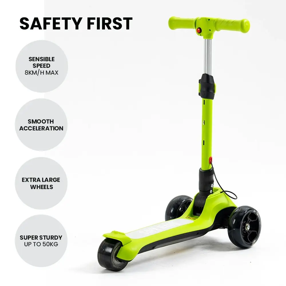 Rovo Kids 3-Wheel Electric Scooter, Ages 3-8, Adjustable Height, Folding, Lithium Battery, Green