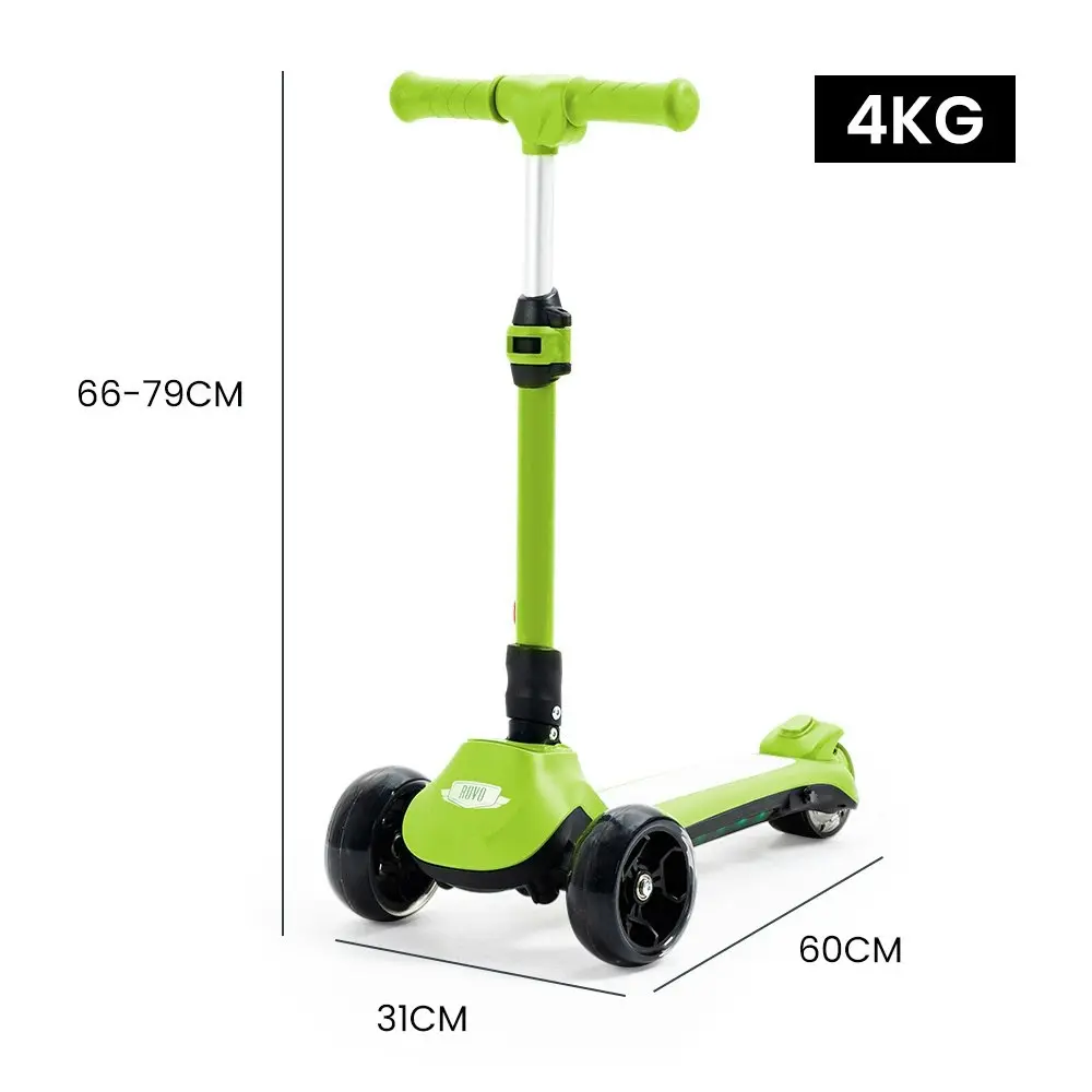 Rovo Kids 3-Wheel Electric Scooter, Ages 3-8, Adjustable Height, Folding, Lithium Battery, Green