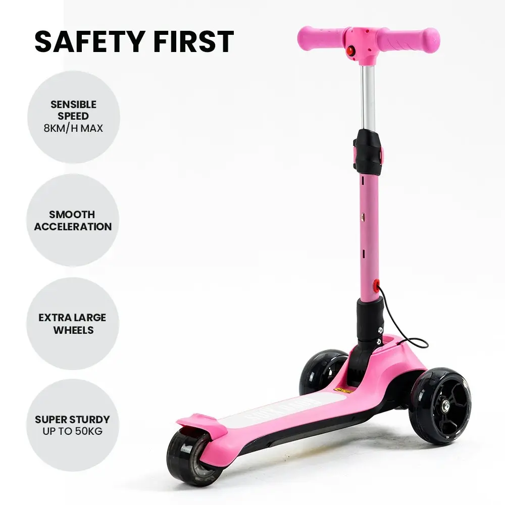 Rovo Kids 3-Wheel Electric Scooter, Ages 3-8, Adjustable Height, Folding, Lithium Battery, Pink