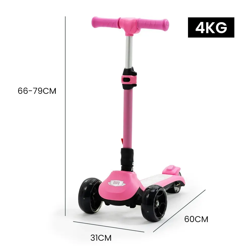 Rovo Kids 3-Wheel Electric Scooter, Ages 3-8, Adjustable Height, Folding, Lithium Battery, Pink